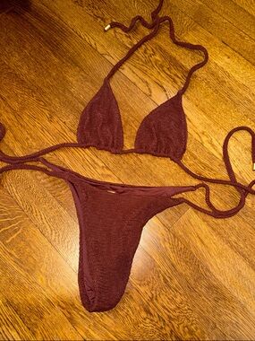 Monday Swimwear Burgundy Textured String Bikini Set